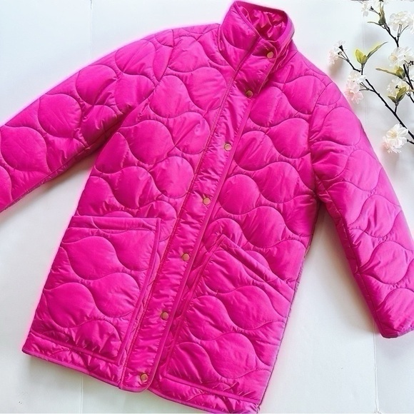 J.Crew Quilted Cocoon Primaloft Puffer Jacket Neon Fuchsia - Picture 1 of 9